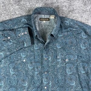 Stetson pearl snap shirt men's XL multicolored cotton paisley cowboy western